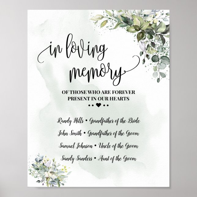 Poster Lembrança memorial amorosa eucalipto suculento (Frente)