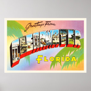 Poster Lembrança velha das viagens vintage de Clearwater