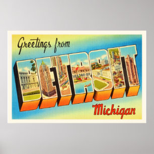 Póster Lembrança velha das viagens vintage de Detroit