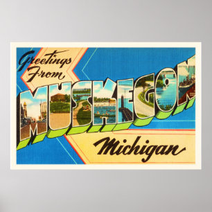Poster Lembrança velha das viagens vintage de Muskegon