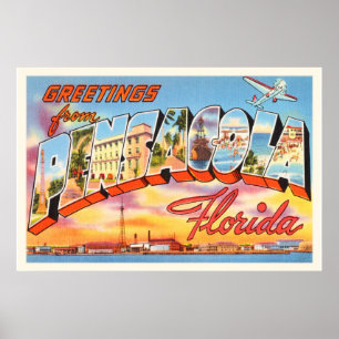 Poster Lembrança velha das viagens vintage de Pensacola