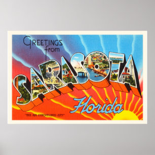 Póster Lembrança velha das viagens vintage de Sarasota
