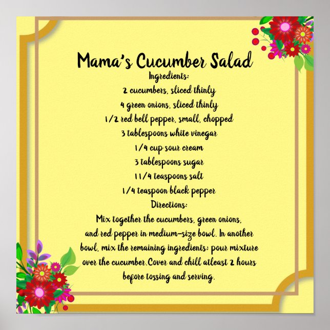 Poster Lembranças do Cartaz da Receita de Salada de Pepin (Frente)