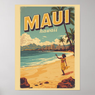 Poster Lembranças vintage da praia tropical do Maui no Ha