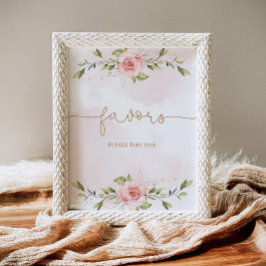 Poster Lembras de chá de bebê verde com rosa bege