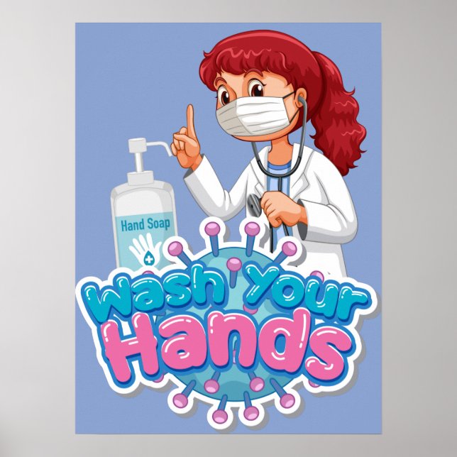 Poster Lembrete de Lavar as Mãos na Escola (Frente)