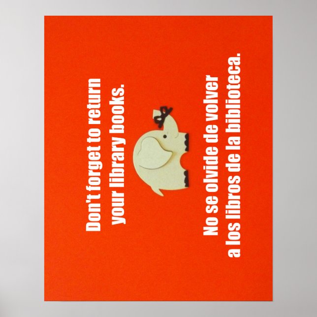 Póster Lembrete de mensagem bilíngue para devolver livros (Frente)