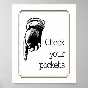 Poster Lembrete de Verificar os Bolsos em Estilo Vintage