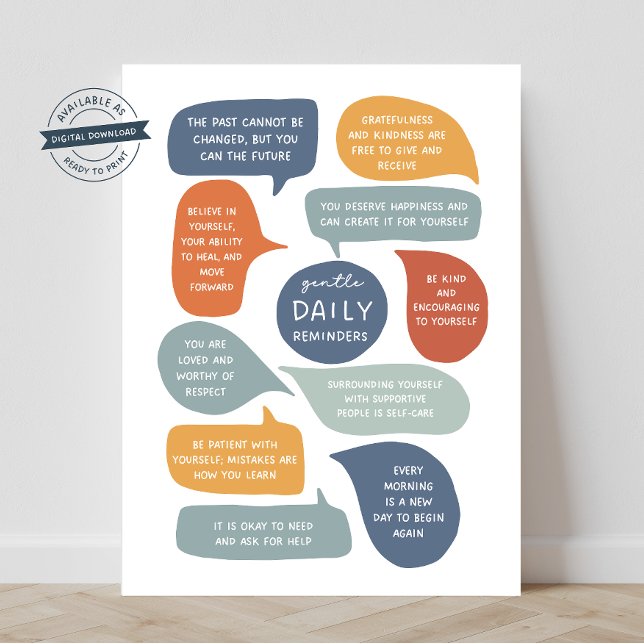 Poster Lembretes Gentis Diários Aprendendo Emocional Soci (daily gentle reminders, counselor office, mindset posters, teacher resources, educational resources)