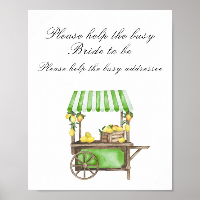 Poster Lemon Citrus bridal shower  - help the busy bride (Frente)