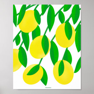 Poster Lemon Citrus Tree Branch Abstract Art