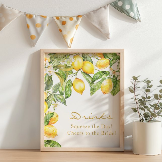 Poster Lemon Floral Drinks Cartaz de Chá de Noiva (Lemon Floral Drinks Bridal Shower Poster
)