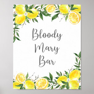 Poster Lemon Greenery Dourado Bloody Mary Bar Sinal de no