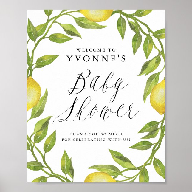 Poster Lemon Greenery Wreath Chá de fraldas Bem-vindo (Frente)