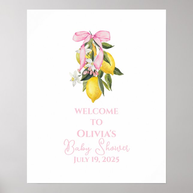 Poster Lemon Pink Bow preppy Coquette Baby Shower welcome (Frente)