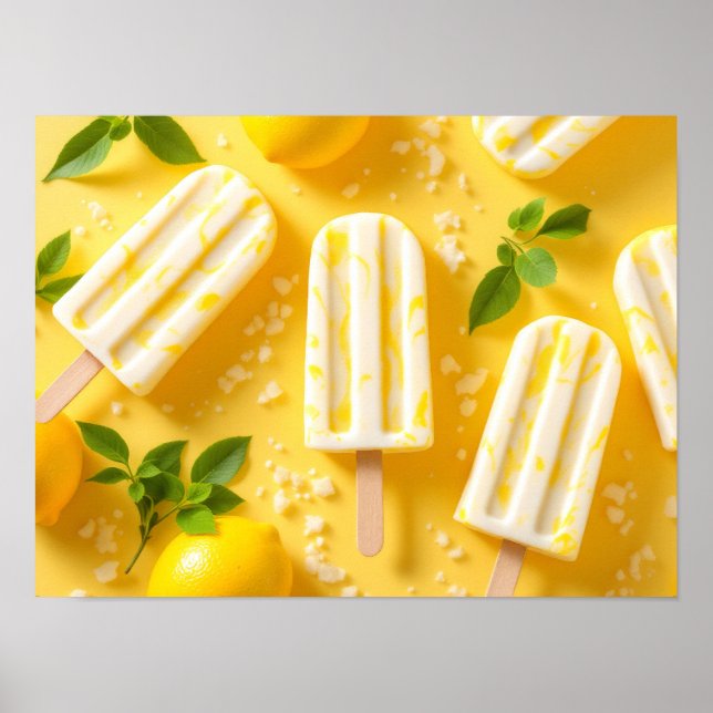 Poster Lemon Popsicle Summer Food Pattern Yellow (Frente)