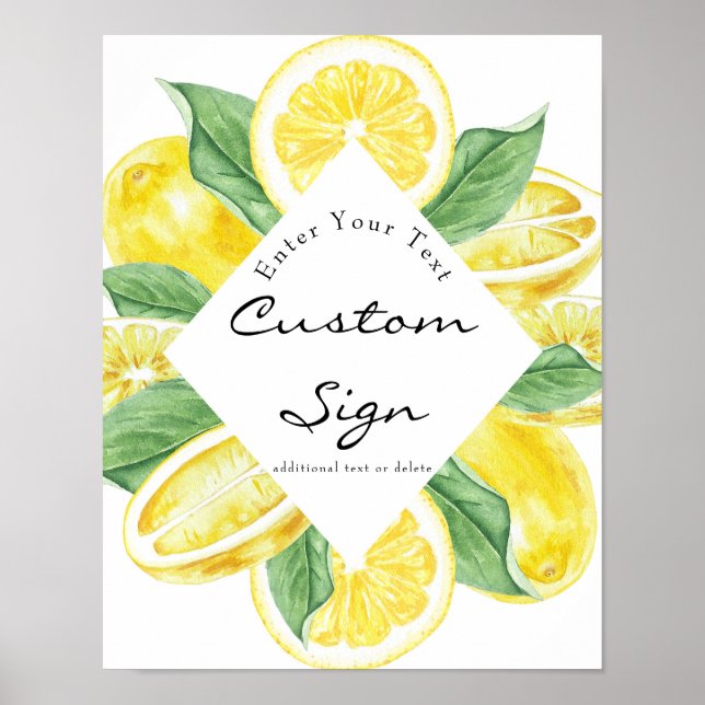 Poster Lemon Yellow | Citrinos | Sinal de texto personali (Frente)