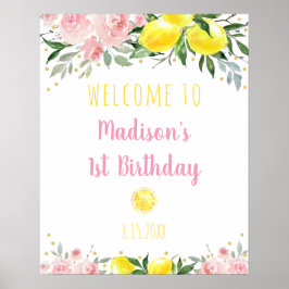 Poster Lemonade Pink Floral Birday Bem-vindo