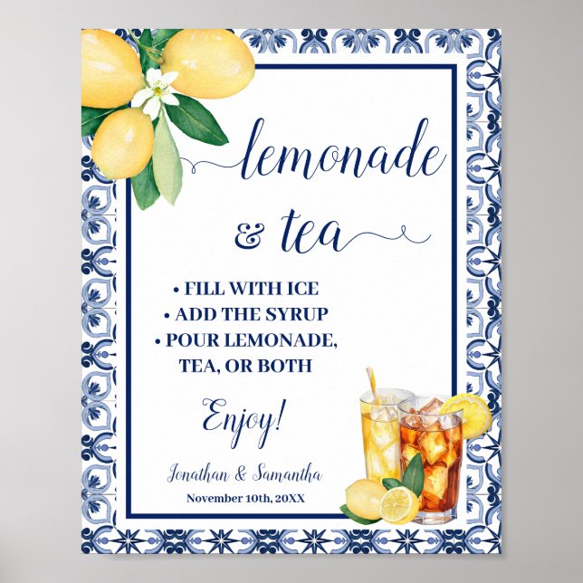 Poster Lemonade & Tea Bar Sign Blue Mediterranean (Frente)