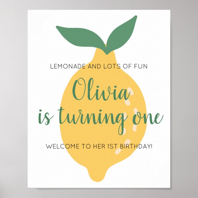 Poster Lemonade Turning One Lemon Welcome primeiro aniver (Frente)