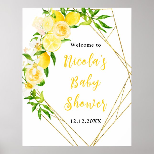 Poster Lemons and Foliage Baby Shower Welcome (Frente)