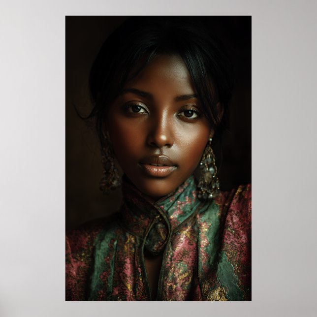 Poster Lenço para a Cabeça com Retrato de Melanina Golden (Frente)