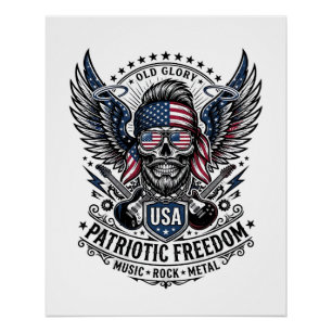 Póster Lenço Patriótico Rocker Old Glory Música Rock Meta