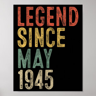 Poster Lenda 1945 Presentes de 80º Aniversário Para Homen