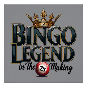 Póster Lenda do Bingo Coroada em Tipografia Retro Dourada