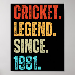 Poster Lenda do Críquete Desde 1981 Aniversário Retro