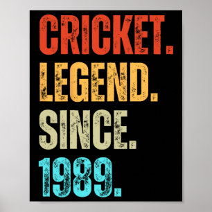 Poster Lenda do Críquete Desde 1989 Aniversário Retro