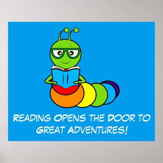 Póster Lendo Aventuras com Bookworm de Cartoon (Frente)