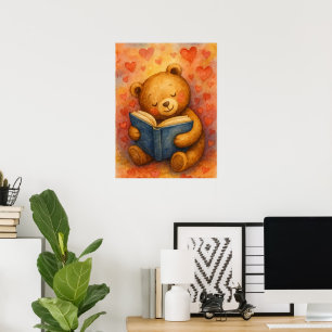 Poster Lendo Urso Apaixonado – Arte em Aquarela (Sem Text