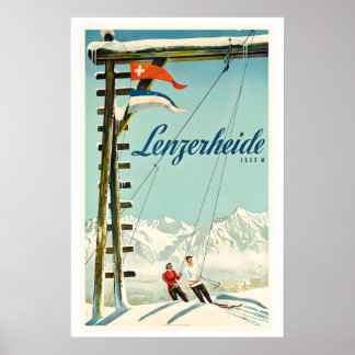 Poster Lenzerheide Suíça Cartaz de Esqui Antigo