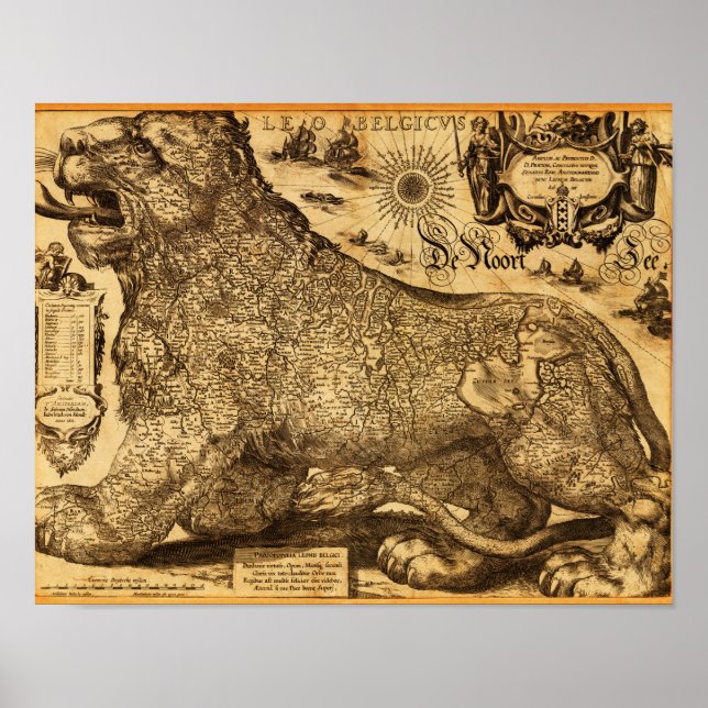 Poster Leo Belgicus dos Países Baixos e da Bélgica (Frente)