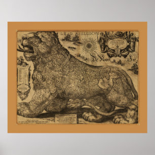 Poster Leo Belgicus, Mapa da União do Benelux (1611)