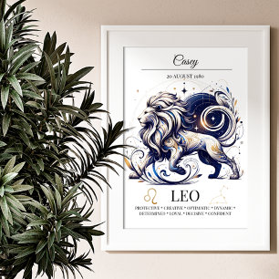 Poster Leo Personalizado Elegante Zodiac Watercolor