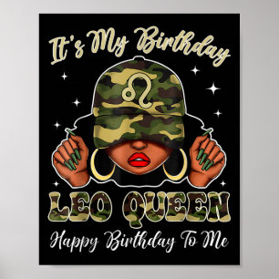 Poster Leo Queen Black Woman com Boné Camo É meu Aniversá