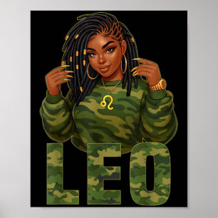 Poster Leo Queen Lock Black Woman Camo Sinal Zodiac
