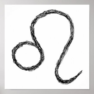 Póster Leo. Sinal de Astrologia Zodíaca. Branco.