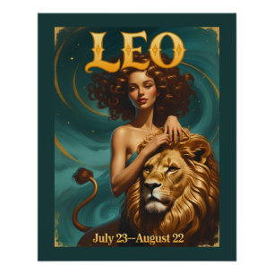 Póster Leo Zodiac Julho Agosto Leão Aniversário