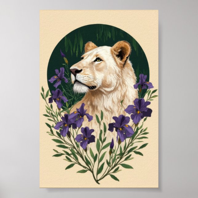 Poster Leoa com Botânico Boho Vintage de Lavanda (Frente)