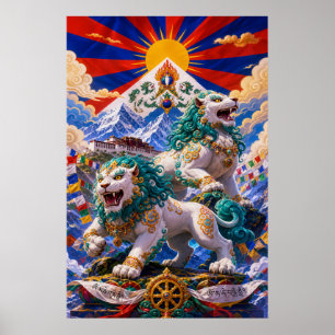 Poster Leões da Neve Tibetanos - Patrimônio Budista do Hi