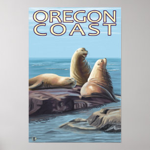 Póster Leões de mar da costa de Oregon
