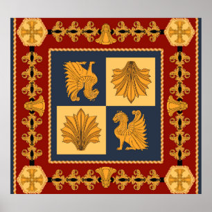 Poster Leões ouros: Art Nouveau cachecol design