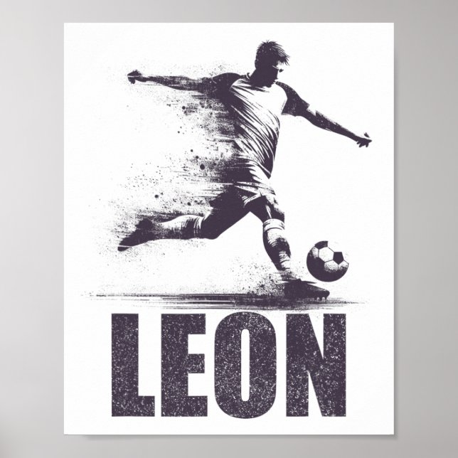 Poster Leon Soccer Boys Personalized First Name Leon  (Frente)