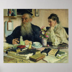 Poster Léon Tolstói com sua esposa em Yasnaya Polyana