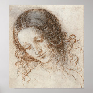 Póster Leonardo Cabeça de Mulher Desenhando