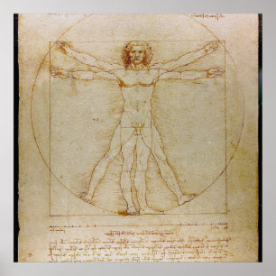 Póster Leonardo Da Vinci, O Homem Vitruviano, Renascença
