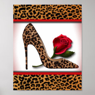 Poster Leopard Alto Heel e Rosa vermelha
